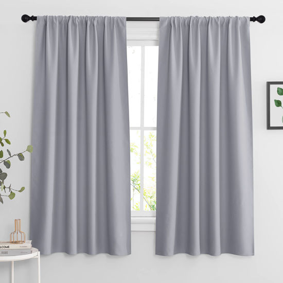 Picture of RYB HOME Blackout Curtains 63 inches Long - Energy Saving Insulation Large Window Curtain Blinds for Bedroom Living Room Dining Basement Home Office, W 62 x L 63 per Panel, Silver Grey, 2 Pcs