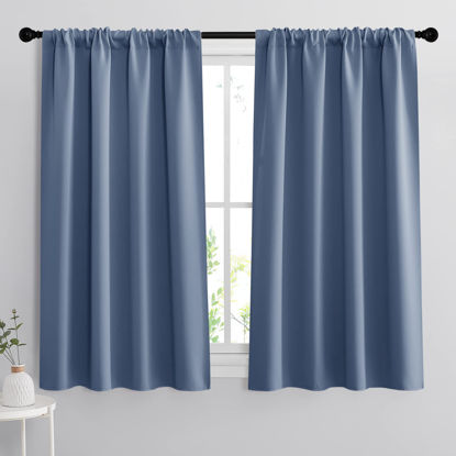 Picture of RYB HOME Blackout Closet Curtains - Thermal Insulated Noise Reducing Energy Efficiency Small Window Decor for Kitchen Bedroom Bathroom, 42 inches Wide x 54 inches Long, Stone Blue, 1 Pair