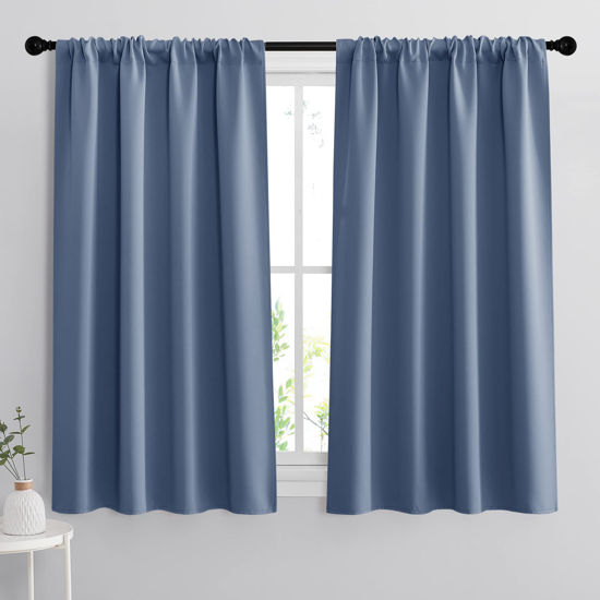 Picture of RYB HOME Blackout Closet Curtains - Thermal Insulated Noise Reducing Energy Efficiency Small Window Decor for Kitchen Bedroom Bathroom, 42 inches Wide x 54 inches Long, Stone Blue, 1 Pair