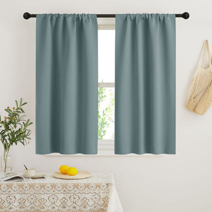Picture of RYB HOME Small Window Curtains with Rod Pocket Design, Blackout Privacy Curtains Drapes Energy Efficient Covering for Closet Pantry W 29 x L 45 inches, 2 Panels, Dusty Blue