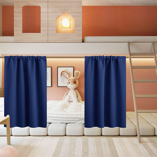 Picture of RYB HOME Small Curtains for Kitchen Window - Blackout Privacy Portable Curtain Set for Bedroom Office Bathroom Basement Garage Storage Enclosure RV Bunk, W 34 x L 30 inch, Marine Blue, 2 Pcs
