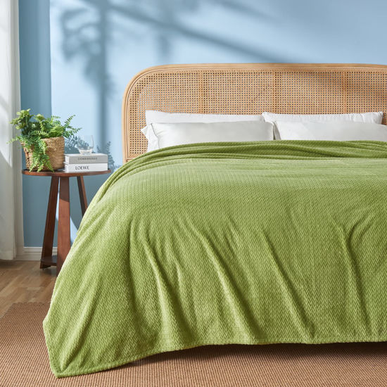 Picture of NEWCOSPLAY Super Soft Queen Blanket Green Premium Silky Flannel Fleece Leaves Pattern Lightweight Bed Blanket All Season Use (Green, Queen(90"x90"))