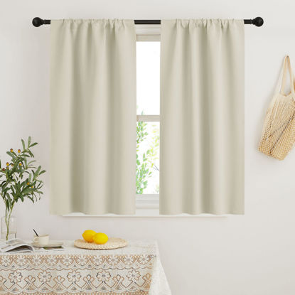 Picture of RYB HOME Beige Short Curtains Blackout, 45 inch Durable Cafe Curtains Room Darkening Window Drapes Privacy Protection for Basement Closet Kithen, W29 x L45 inch, 2 Panels
