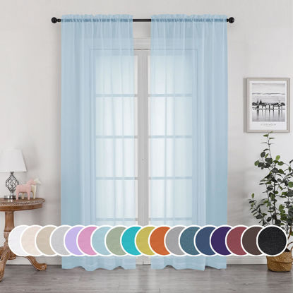 Picture of OWENIE Light Blue Sheer Curtains 84 inches Long for Bedroom Living Room 2 Panels Set, Privacy Rod Pocket Light Filtering Voile Sheer Curtains, Airy Farmhouse Curtains, 42Wx84L inch, Sky Blue