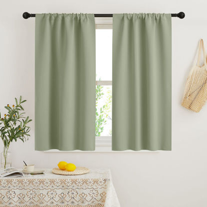 Picture of RYB HOME Short Curtains 45 inch 2 Panels Set, Room Darkening Small Window Drapes Thermal Insulated Cafe Curtains for Kitchen Dorm Transit Van, W 29 x L 45 inch, Sage Green