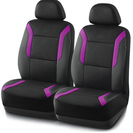 Picture of Skechers Memory Foam™ Car Seat Covers, Air Cool Mesh Thick Seat Covers,Two Front Seat Covers, Airbag Compatible, Automotive Comfort & Protection for Most Cars,Van,Trucks, SUVs(Purple,Two Front)