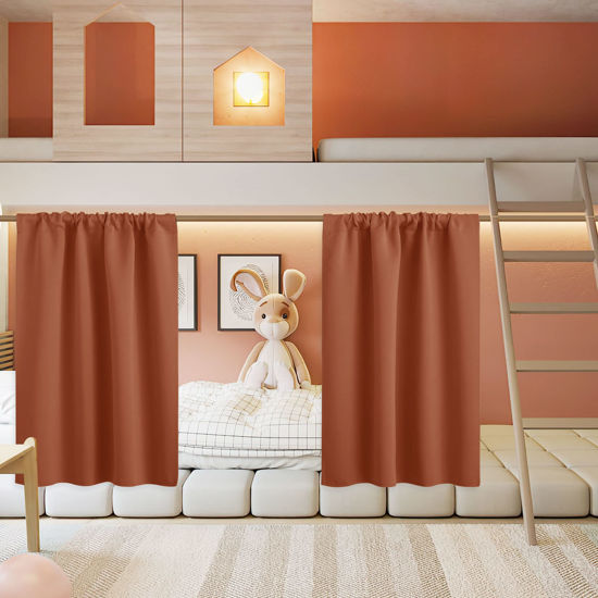 Picture of RYB HOME Small Curtains for Bathroom Windows, Blackout Blinds Shades for Bedroom Dorm Storage Cabinet Door Basement Farmhouse Decor, W 34 x L 36 inches, Burnt Orange, 2 Panels