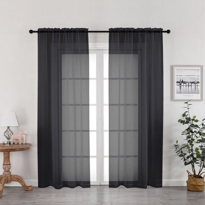 Picture of OWENIE Black Sheer Curtains 72 Inches Long 2 Panels, Transparent Voile Sheer Curtain Double Rod Pocket Gauze Drapes for Living Room Bedroom Window Sliding Glass Door Treatment, 42 x 72 Inch