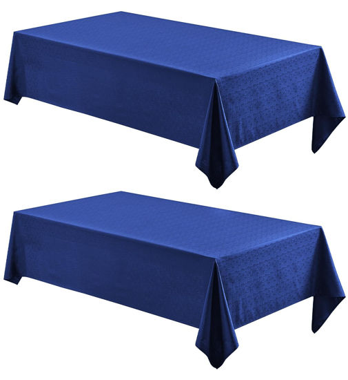 Picture of Veblandy 2 Pack Rectangle Tablecloth, 60x104 inch, Water Resistant Wrinkle Free Linen Textured Table Cloth Washable, Decorative Fabric Table Cover for Dining, Party and Camping, Royal Blue