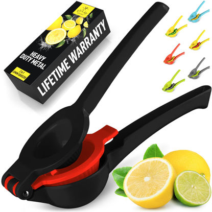 Picture of Zulay Metal 2-In-1 Lemon Squeezer Manual - Sturdy, Max Extraction Hand Juicer Lemon Squeezer Gets Every Last Drop - Easy to Clean Manual Citrus Juicer - Easy-to-Use Lemon Juicer Squeezer - Black/Red