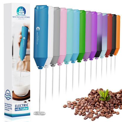 Picture of Powerful Milk Frother Handheld Foam Maker, Mini Whisk Drink Mixer for Coffee, Cappuccino, Latte, Matcha, Hot Chocolate, No Stand, Metal Blue