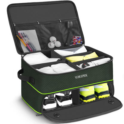 Picture of YOREPEK Large 2 Layer Golf Trunk Organizer for 2 Size14 Pair Shoes, Car Golf Locker Gifts for Golfers Men, Golf Car Organizers and Storage Store All Golf Stuff, car Gifts for Men Unique,Green