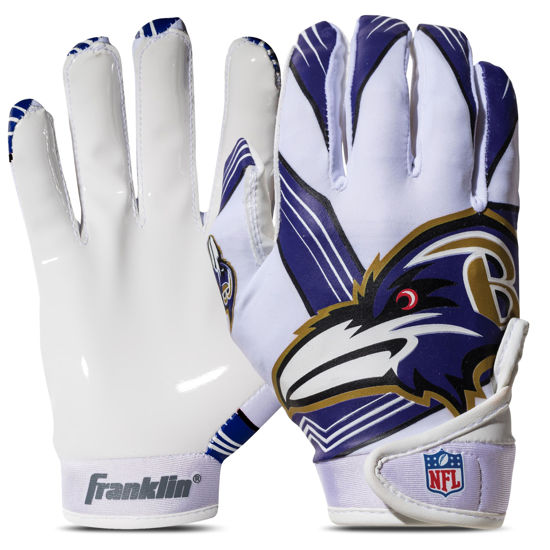 Picture of Franklin Sports Baltimore Ravens Youth NFL Football Receiver Gloves - Receiver Gloves for Kids - NFL Team Logos and Silicone Palm - Youth S/XS Pair