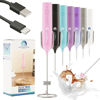 Picture of Rechargeable Milk Frother Wand with Stand, Foam Maker with Stainless Whisk, 3-Speeds Electric Handheld Drink Mixer for Coffee, Cappuccino, Latte, Matcha, Hot Chocolate (Black)