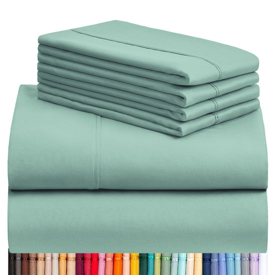 Picture of LuxClub 6 PC Queen Sheet Set, Breathable Luxury Bed Sheets, Deep Pockets 18" Eco Friendly Wrinkle Free Cooling Sheets Machine Washable Hotel Bedding Silky Soft - Light Teal Queen