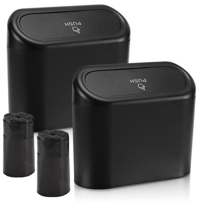 Picture of Accmor Car Trash Can with Lid, Mini Auto Dustbin Garbage Organizer Holder 2 Packs, Automotive Storage Container Bin with 2 Rolls of Bags for Vehicle, Home, Office