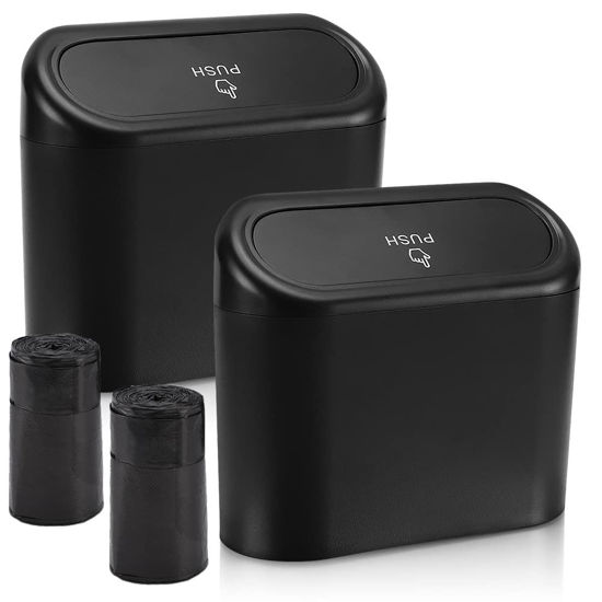 Picture of Accmor Car Trash Can with Lid, Mini Auto Dustbin Garbage Organizer Holder 2 Packs, Automotive Storage Container Bin with 2 Rolls of Bags for Vehicle, Home, Office