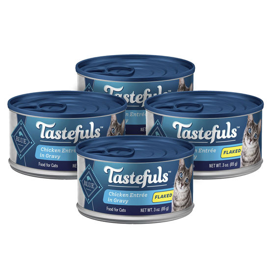 Picture of Blue Buffalo Tastefuls Natural Wet Cat Food Cans, Flaked Style, Chicken in Gravy Entrée 3-oz Cans (Pack of 4)