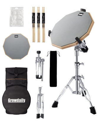 Picture of GrowDaily Drum Practice Pad Snare Drum Stand Set 12 In With Double Sided Silent Drum Pad,Drum Dampeners Gel, Drum sticks,Carrying Bag Adjustable Stand(Fits 10''-14'' Drums)