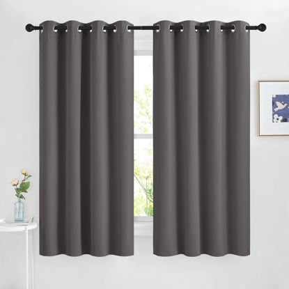 Picture of NICETOWN Blackout Window Curtains for Bedroom - Grommet Top Room Darkening Thermal Insulated Solid Vertical Drapes for Flat/Apartment (2 Panels, 46 x 63 Inch, Grey)