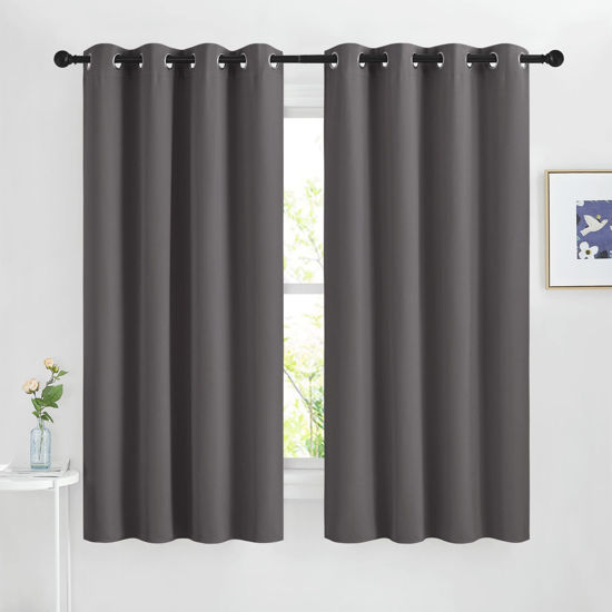 Picture of NICETOWN Blackout Window Curtains for Bedroom - Grommet Top Room Darkening Thermal Insulated Solid Vertical Drapes for Flat/Apartment (2 Panels, 46 x 63 Inch, Grey)