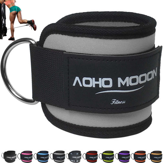 Picture of AOHO MOOON Comfortable Adjustable Ankle Straps for Cable Machines Women, Gym Workout Leg Straps, Ankle Cuffs for Glute Workouts, Foot Straps for Kickback, One Size Fit All with D Ring