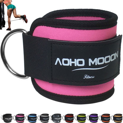 Picture of AOHO MOOON Comfortable Adjustable Ankle Straps for Cable Machines Women, Gym Workout Leg Straps, Ankle Cuffs for Glute Workouts, Foot Straps for Kickback, One Size Fit All with D Ring