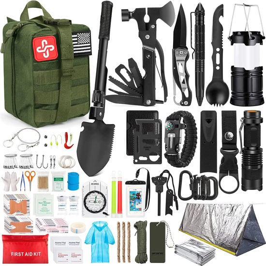 Picture of Survival Kit, 250Pcs Survival Gear First Aid Kit with Molle System Compatible Bag and Emergency Tent, Emergency Kit for Earthquake, Outdoor Adventure, Hiking, Hunting, Gifts for Men Women
