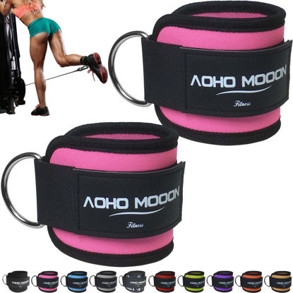Picture of AOHO MOOON (Pair) Comfortable Adjustable Ankle Straps for Cable Machines Women, Gym Workout Leg Straps, Ankle Cuffs for Glute Workouts, Foot Straps for Kickback