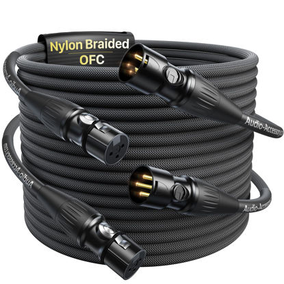 Picture of XLR Cables 20ft 2 Pack, Professional Gold-Plated Rean Connectors from Neutrik, Kevlar-Reinforced Nylon Braided XLR Microphone Cable, Mic Cable, Durable Shielded and Balanced XLR Male to Female Cord