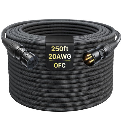 Picture of XLR Cables 250ft 1 Pack, Professional Gold-Plated Rean Connectors from Neutrik, Kevlar-Reinforced Nylon Braided XLR Microphone Cable, Mic Cable, Durable Shielded and Balanced XLR Male to Female Cord