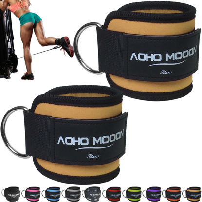 Picture of AOHO MOOON (Pair Comfortable Adjustable Ankle Straps for Cable Machines Women, Gym Workout Leg Straps, Ankle Cuffs for Glute Workouts, Foot Straps for Kickback (Pair, Brown)