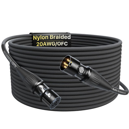 Picture of XLR Cables 50ft 1 Pack, Professional Gold-Plated Rean Connectors from Neutrik, Kevlar-Reinforced Nylon Braided XLR Microphone Cable, Mic Cable, Durable Shielded and Balanced XLR Male to Female Cord