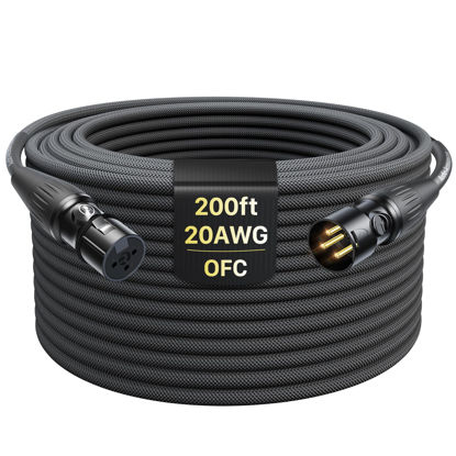 Picture of XLR Cables 200ft 1 Pack, Professional Gold-Plated Rean Connectors from Neutrik, Kevlar-Reinforced Nylon Braided XLR Microphone Cable, Mic Cable, Durable Shielded and Balanced XLR Male to Female Cord
