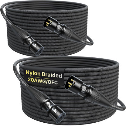 Picture of XLR Cables 50ft 2 Pack, Professional Gold-Plated Rean Connectors from Neutrik, Kevlar-Reinforced Nylon Braided XLR Microphone Cable, Mic Cable, Durable Shielded and Balanced XLR Male to Female Cord