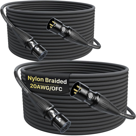 Picture of XLR Cables 50ft 2 Pack, Professional Gold-Plated Rean Connectors from Neutrik, Kevlar-Reinforced Nylon Braided XLR Microphone Cable, Mic Cable, Durable Shielded and Balanced XLR Male to Female Cord