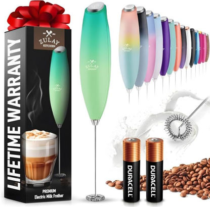 Picture of Zulay Kitchen Milk Frother Wand (2 Duracell Batteries Included) - Handheld Milk Frother - Easy-Clean Milk Frother Wand & Drink Mixer - Electric Coffee Frother for Frappe, Matcha - Ocean Spray