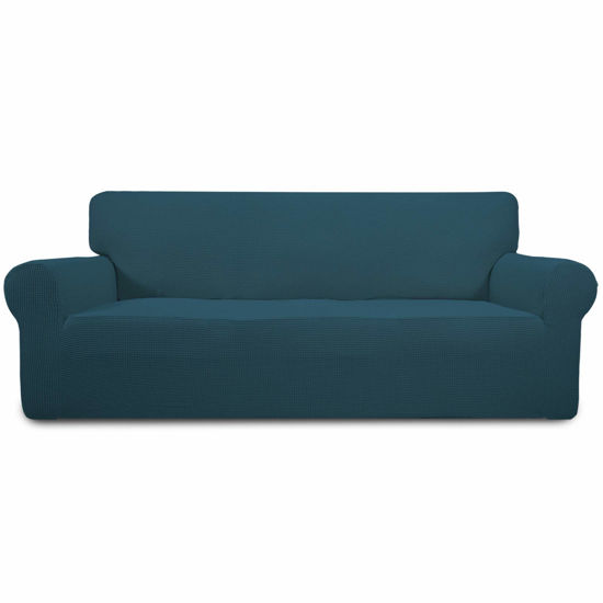 Picture of Easy-Going Stretch Oversized Sofa Slipcover 1-Piece Sofa Cover Furniture Protector Couch Soft with Elastic Bottom for Kids, Polyester Spandex Jacquard Fabric Small Checks Deep Teal