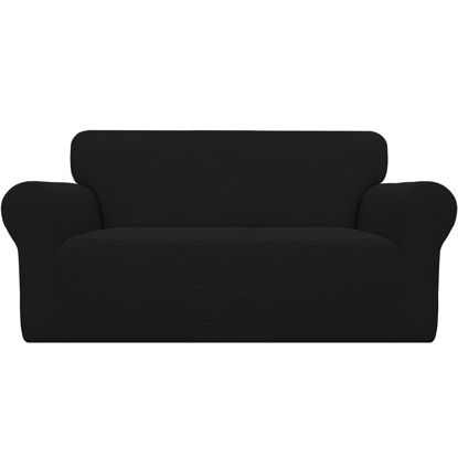 Picture of Easy-Going Stretch Oversized Loveseat Slipcover 1-Piece Sofa Cover Furniture Protector Couch Soft with Elastic Bottom for Kids Polyester Spandex Jacquard Fabric Small Checks Black