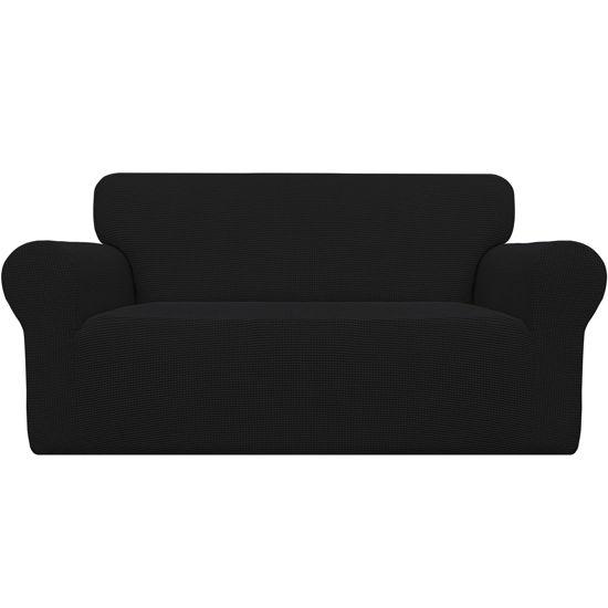 Picture of Easy-Going Stretch Oversized Loveseat Slipcover 1-Piece Sofa Cover Furniture Protector Couch Soft with Elastic Bottom for Kids Polyester Spandex Jacquard Fabric Small Checks Black