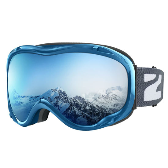 Picture of ZIONOR Lagopus Ski Snowboard Goggles UV Protection Anti fog Snow Goggles for Men Women Adult Youth Blue Frame Revo Sapphire Lens