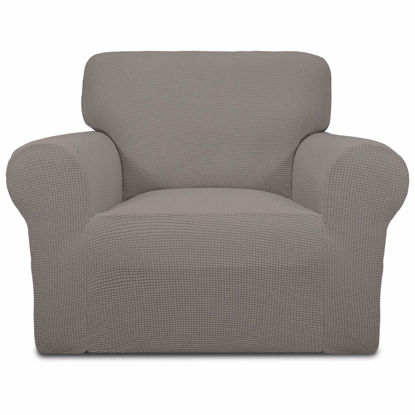 Picture of Easy-Going Stretch Chair Sofa Slipcover 1-Piece Couch Sofa Cover Furniture Protector Soft with Elastic Bottom for Kids, Pet. Spandex Jacquard Fabric Small Checks (Chair, Taupe)