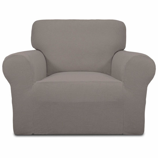 Picture of Easy-Going Stretch Chair Sofa Slipcover 1-Piece Couch Sofa Cover Furniture Protector Soft with Elastic Bottom for Kids, Pet. Spandex Jacquard Fabric Small Checks (Chair, Taupe)