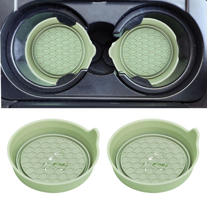 Picture of Amooca Car Cup Coaster Universal Automotive Waterproof Non-Slip Cup Holders Sift-Proof Spill Holder Car Interior Accessories 2 Pack Tea Green