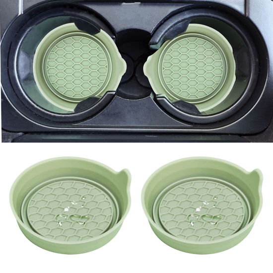 Picture of Amooca Car Cup Coaster Universal Automotive Waterproof Non-Slip Cup Holders Sift-Proof Spill Holder Car Interior Accessories 2 Pack Tea Green