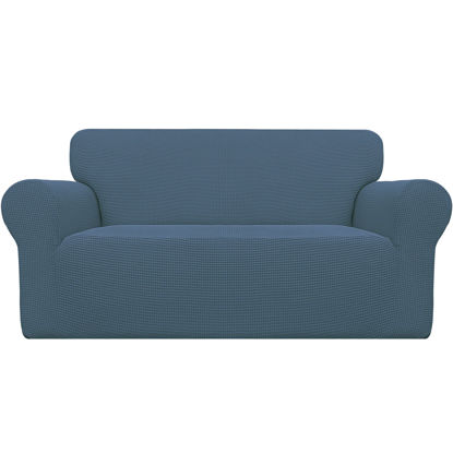Picture of Easy-Going Stretch Oversized Loveseat Slipcover 1-Piece Sofa Cover Furniture Protector Couch Soft with Elastic Bottom for Kids Polyester Spandex Jacquard Fabric Small Checks Bluestone