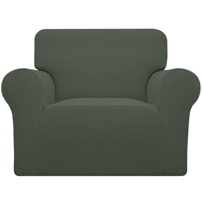 Picture of Easy-Going Stretch Chair Sofa Slipcover 1-Piece Couch Sofa Cover Furniture Protector Soft with Elastic Bottom for Kids, Pet. Spandex Jacquard Fabric Small Checks (Chair, Olive Green)