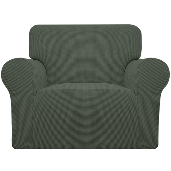 Picture of Easy-Going Stretch Chair Sofa Slipcover 1-Piece Couch Sofa Cover Furniture Protector Soft with Elastic Bottom for Kids, Pet. Spandex Jacquard Fabric Small Checks (Chair, Olive Green)