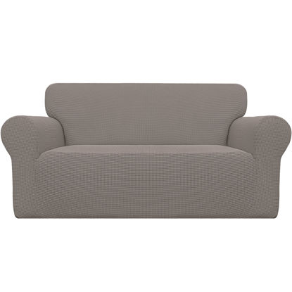 Picture of Easy-Going Stretch Loveseat Slipcover 1-Piece Sofa Cover Furniture Protector Couch Soft with Elastic Bottom for Kids Polyester Spandex Jacquard Fabric Small Checks (Loveseat, Taupe)