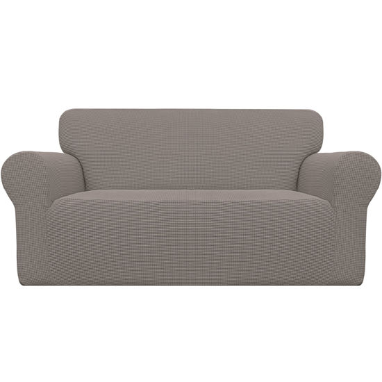 Picture of Easy-Going Stretch Loveseat Slipcover 1-Piece Sofa Cover Furniture Protector Couch Soft with Elastic Bottom for Kids Polyester Spandex Jacquard Fabric Small Checks (Loveseat, Taupe)